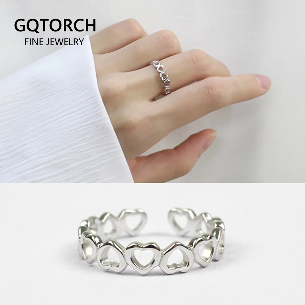 Настоящее чистое серебро 925 пробы кольца для женщин кольцо с сердцем