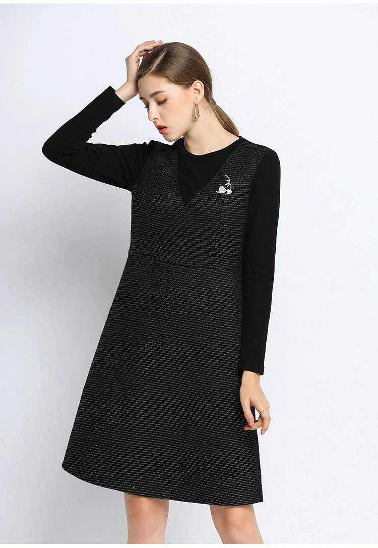 Зимнее платье большого размера 2019 женское черное мягкое приятное для кожи яркое