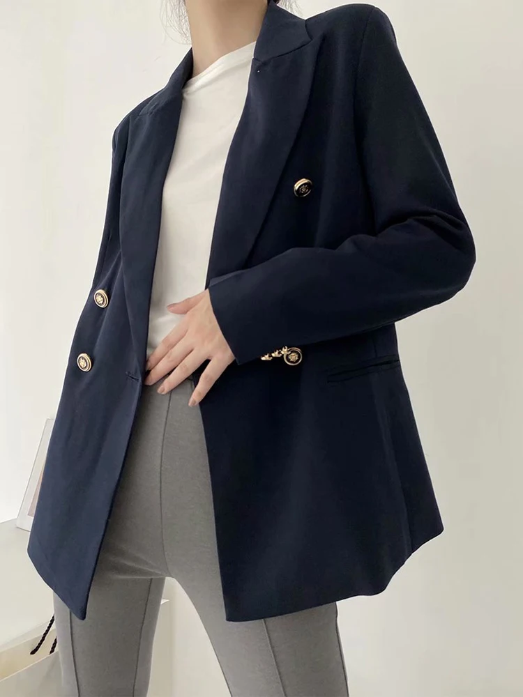 

Zoulv 2021 Casual Solid Color Double-breasted Pocket Decorative Jacket Spring and Autumn Women's Jacket Women Blazers