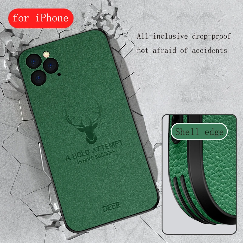 Противоударный чехол для телефона с оленем IPhone 7 8 Plus 11 12 13 Pro Promax Mini X XS Xr Xsmax Кожаные