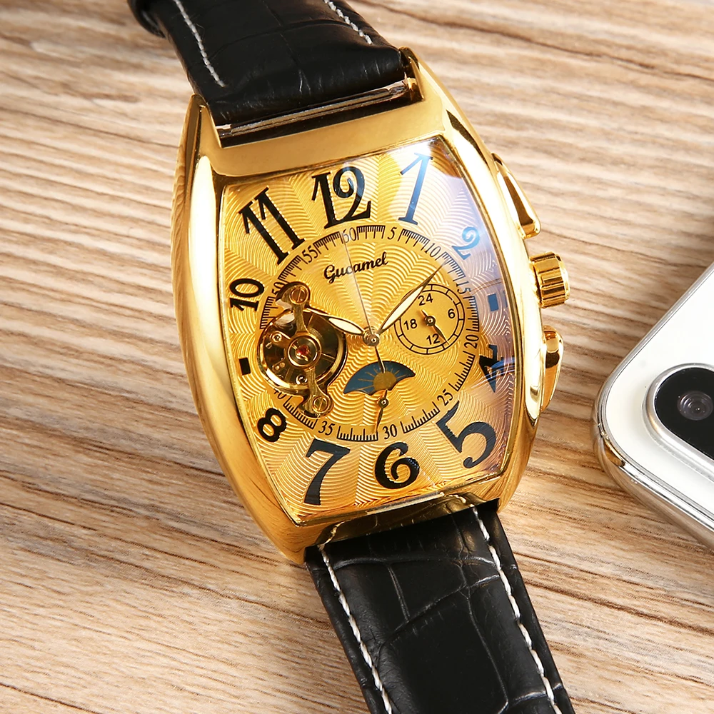 

Top Mens Watches Luxury Tonneau Waterproof Hollow Mechanical Watch Business Full Steel Automatic Tourbillon Clocks Dropshipping