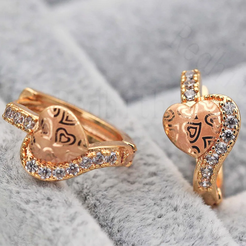 Женские серьги в форме сердца кольца с цирконом золотистого цвета пчелы