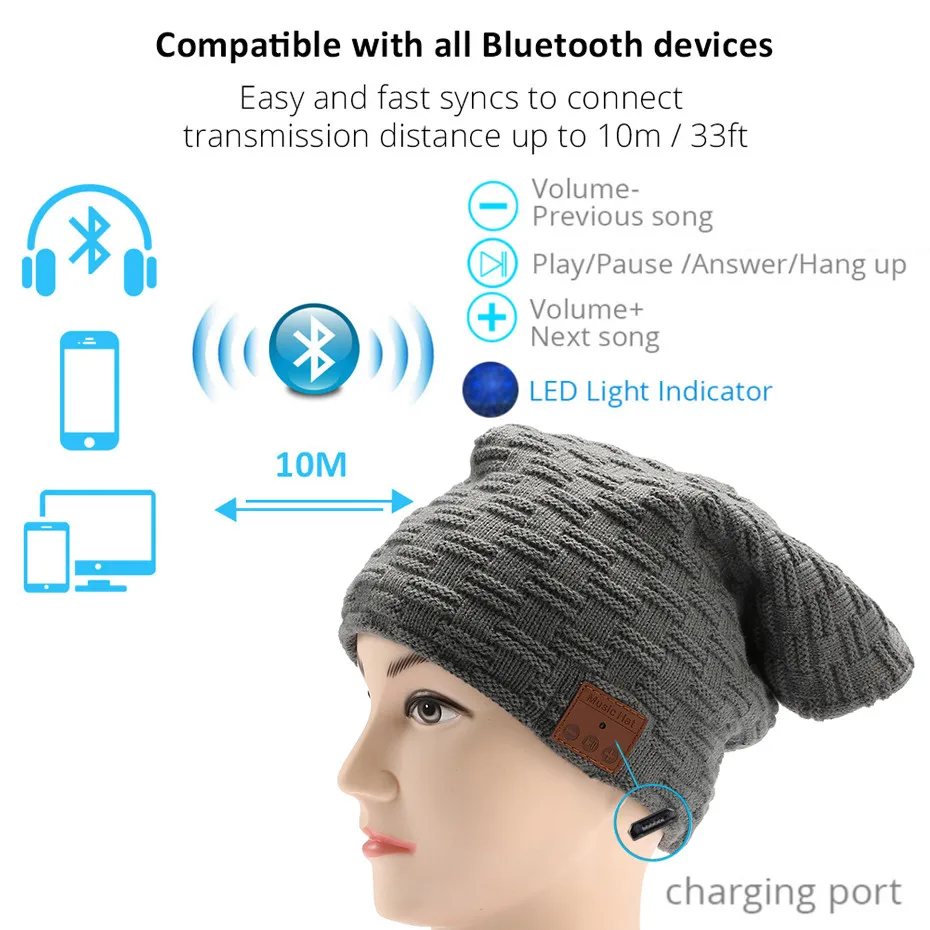 Mosunx портативные беспроводные Bluetooth наушники смарт-гарнитура с микрофоном зимняя наружная Музыкальная шляпа