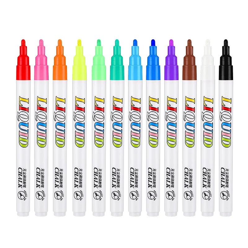 

12 Color/set Liquid Erasable Chalk Marker Pen for Glass Windows Blackboard Markers Teaching Tools Office Material Escolar