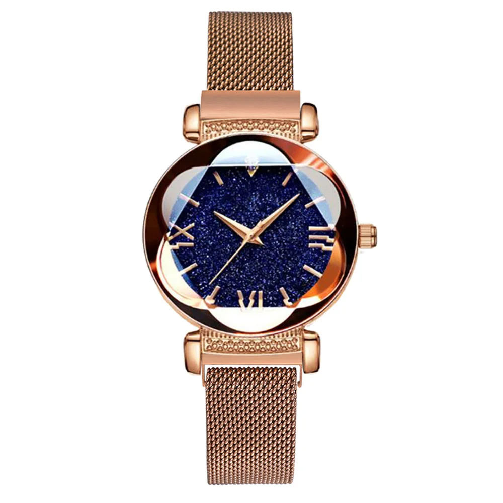 Rose Gold Роскошные женские часы, модные женские часы со стразами, звездное небо, магнит, водонепроницаемые, розовое золото, женский подарок, часы, relogio feminino - Цвет: Rose Gold