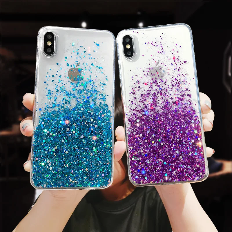 Чехол для iPhone 11 Pro X XR XS Max 6 6s 7 8 Plus чехол телефона с разноцветными блестками и