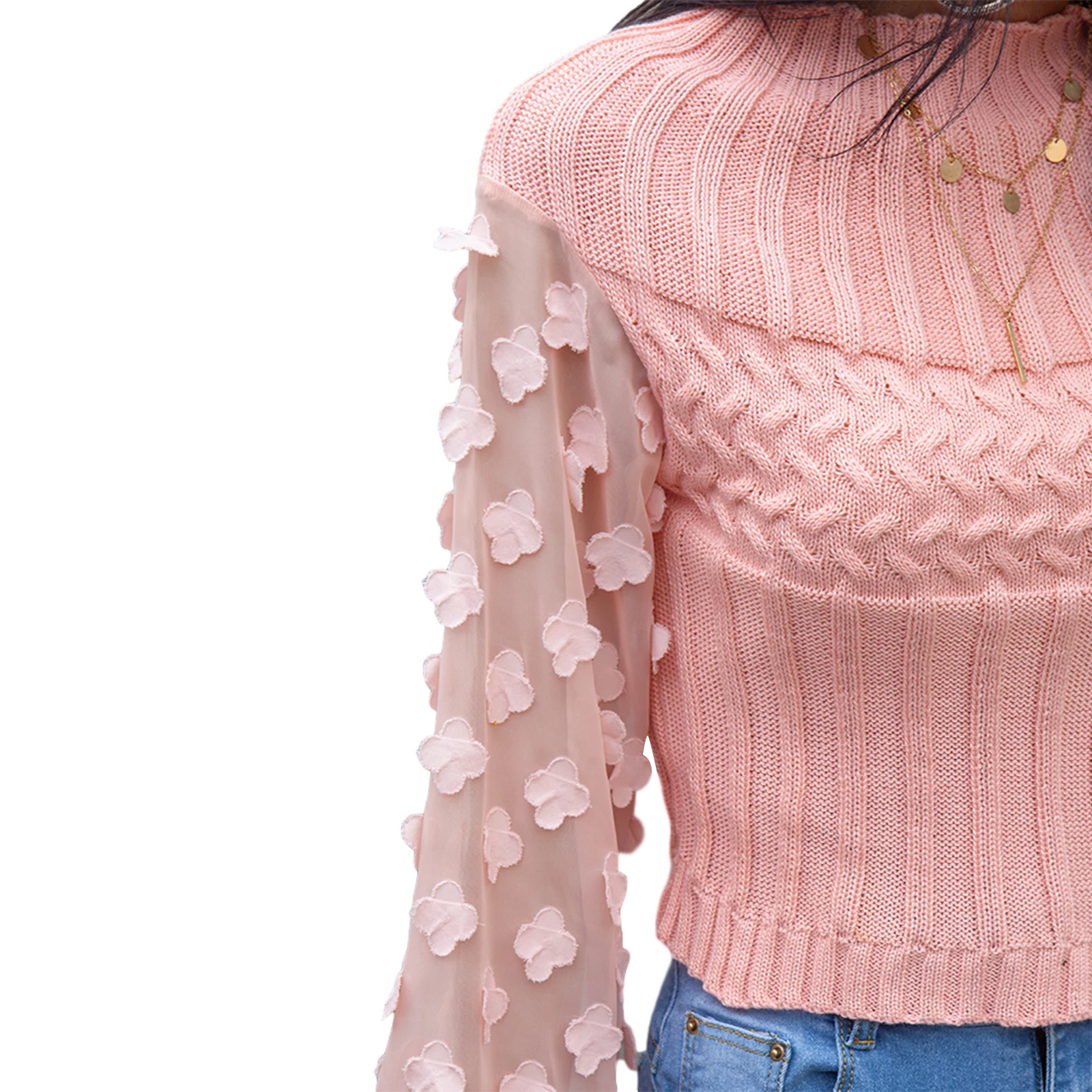 

Autumn Winter Women's Sweater Round Neck Petal Puff Sleeve Slim Top for Holiday Dating Travelling Party Shopping