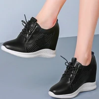 breathable fashion sneaker womens cow leather ankle boots cutout wedge high heels lace up oxfords 34 35 36 37 38 39 40