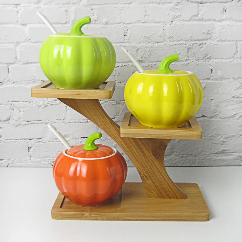 Набор керамических приправ в виде тыквы маленького яблока|Солонки и тара для хранения| |