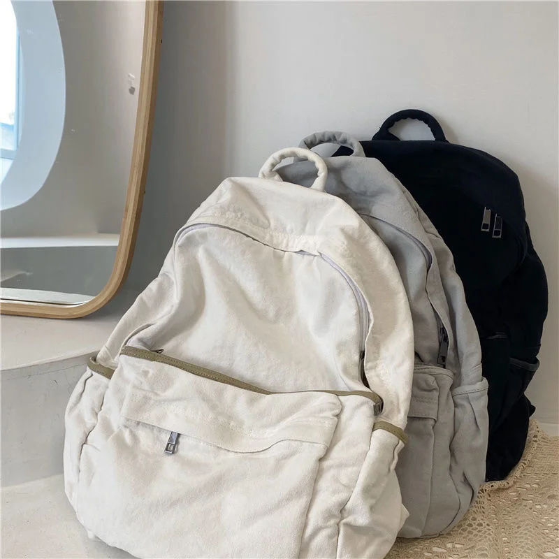 

Ulzzang Korea Casual ins fashion Vintage teenager school bag Harajuku big capacity travel bag zip up Solid color women backpack