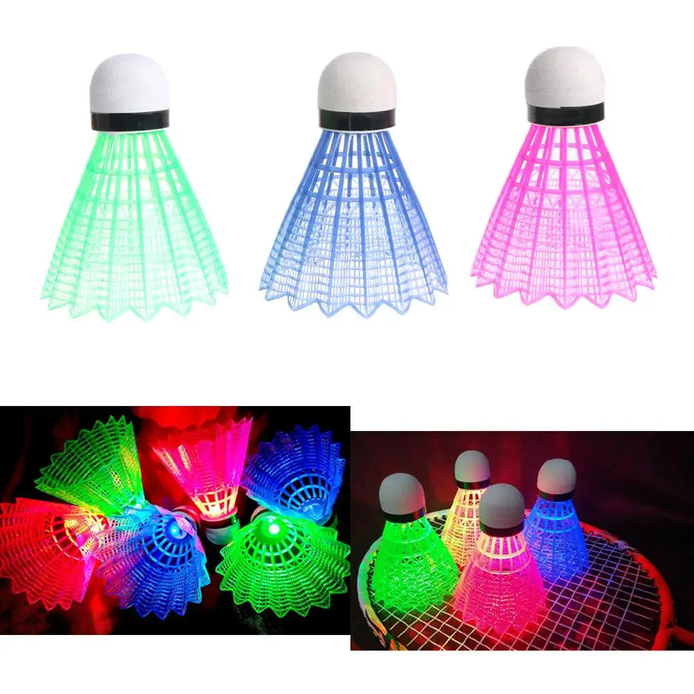 

3pcs LED Glowing Light Up Plastic Badminton Shuttlecocks Colorful Lighting Balls