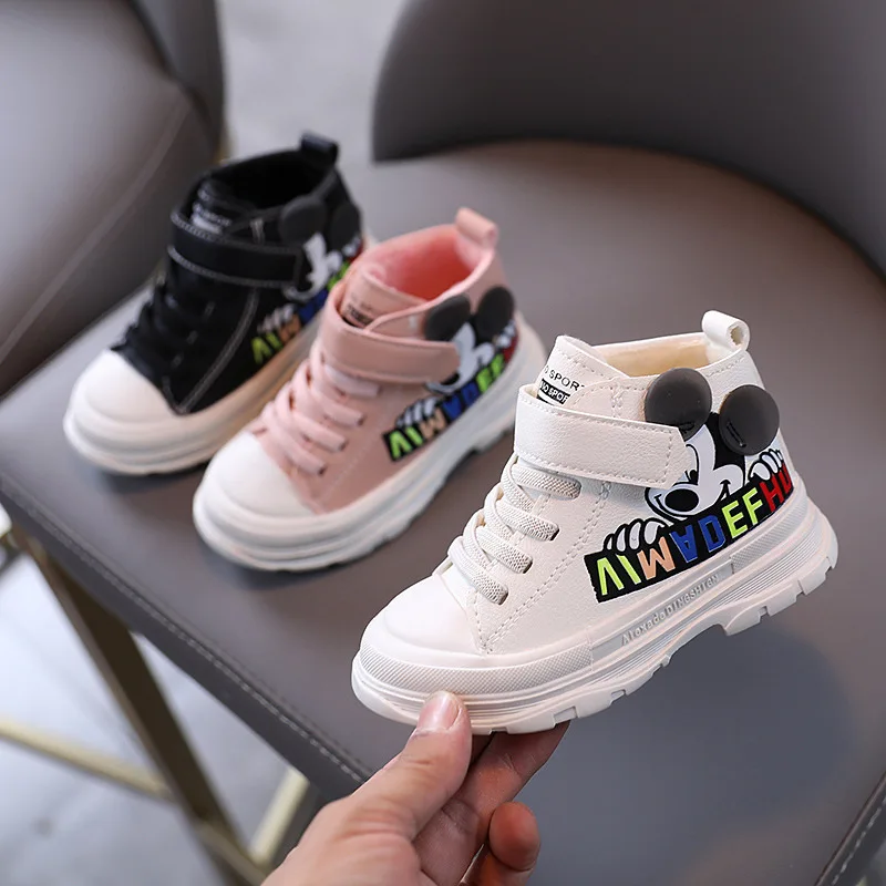 

Disney Micky Mouse Cartoon Kids Shoes Hook&Loop Boys Girls Boots Infant Tennis Lovely Cute Patchwork Four Seasons Children Boots