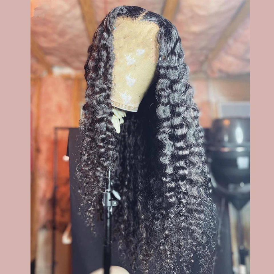 

Middle Part 180% Density 26 Inch Long Lace Synthetic Wig For Black Women Kinky Curly With Baby Hair Preplucked Glueless Daily