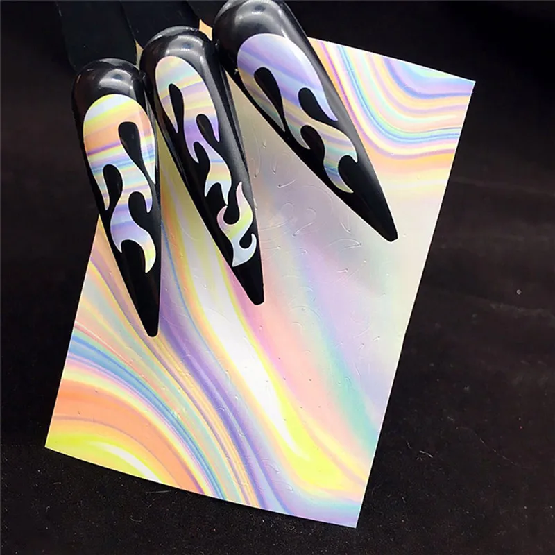 2 шт. 3D пламени ногтей наклейки для Фольга яркого цвета с блестками ногтевого