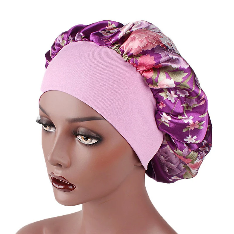 

Spring Autumn Women's Retro Home Hats Elastic Hair Care Cap Printed Wide Brim Headband Women's Sleeping Hat Chemo Beanie Hat