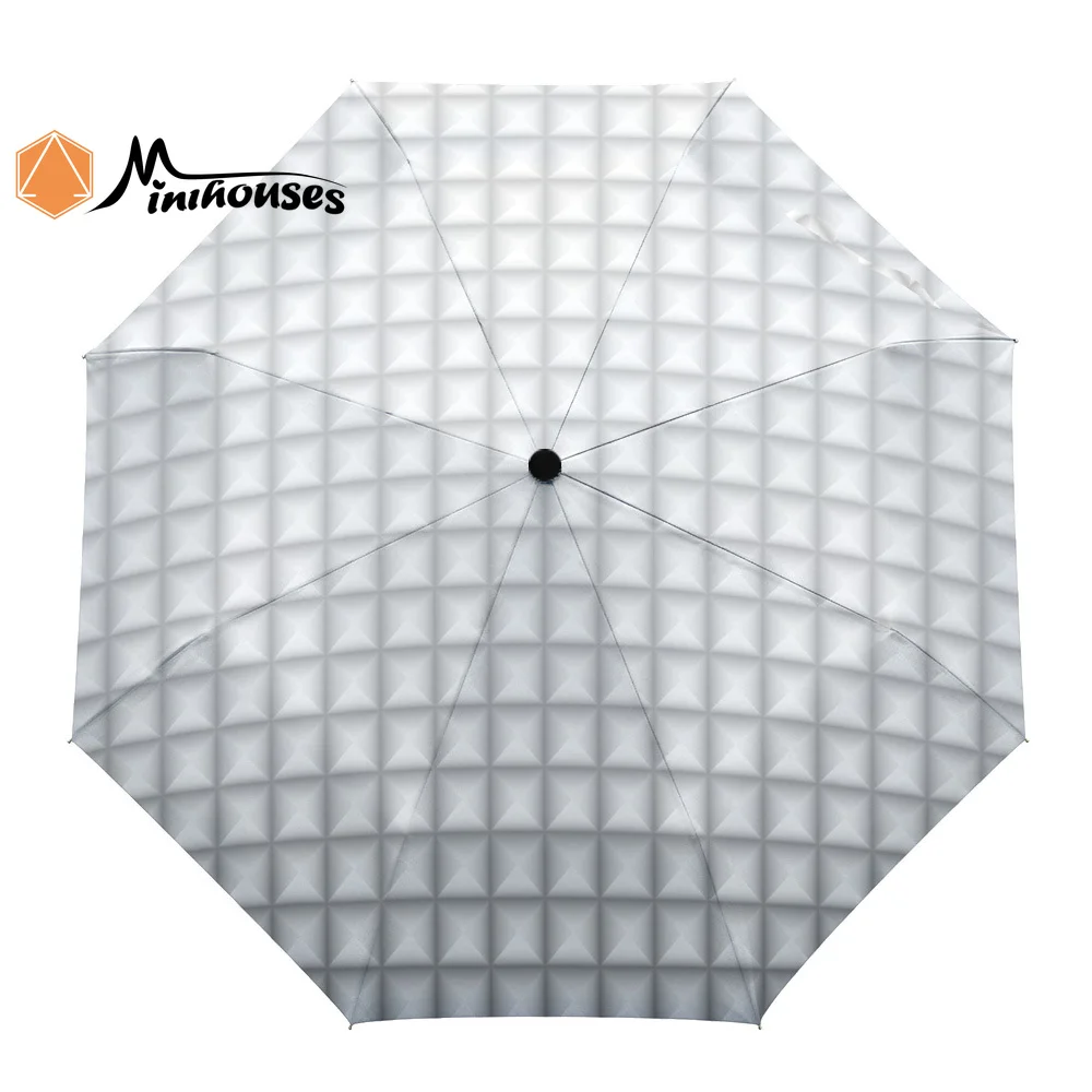 Геометрический белый сплошной полосатый трехслойный Зонт ветростойкий складной