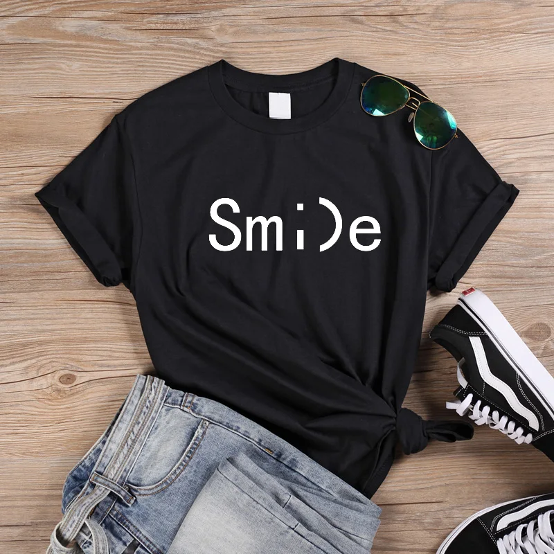 ONSME Smile Letters футболки женские летние 2019 новые свободные с круглым вырезом и