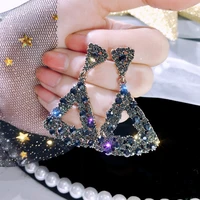 korean retro black crystal earrings european and american exaggerated long triangle earrings 2021 fashion womens jewelry party