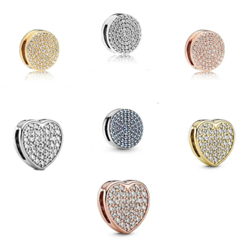 

925 Sterling Silver Securing Clip Charms Pave Zircon Shiny Beads Fit Original Pandora Bracelet DIY Jewelry Women Girl Gift