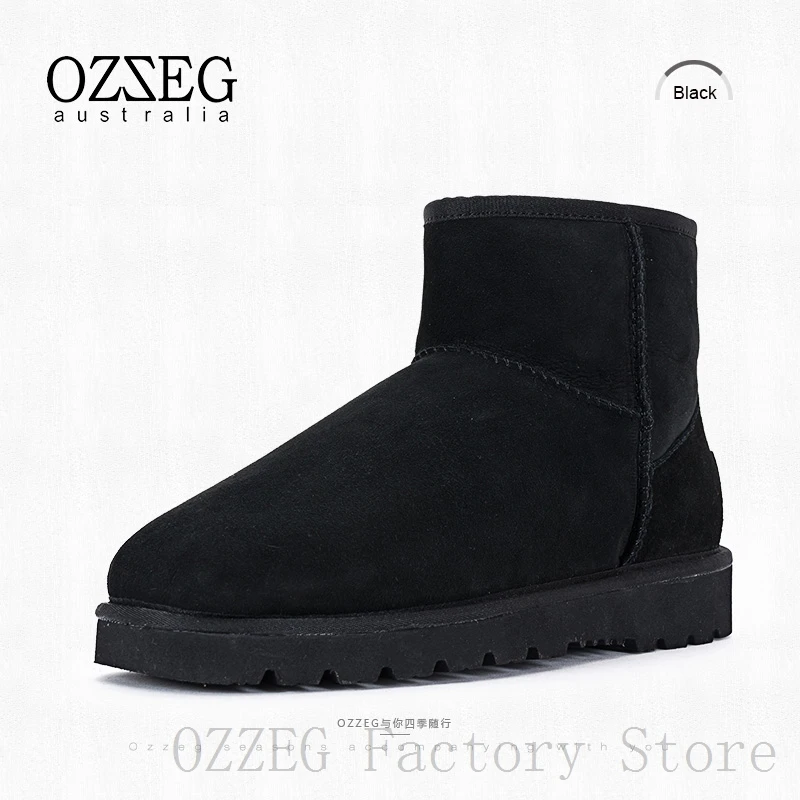OZZEG; Роскошная брендовая Дизайнерская обувь; женские зимние ботинки на австралийском овечьем меху; ботильоны из натуральной кожи; Розовая обувь; большие размеры 44 - Цвет: Черный