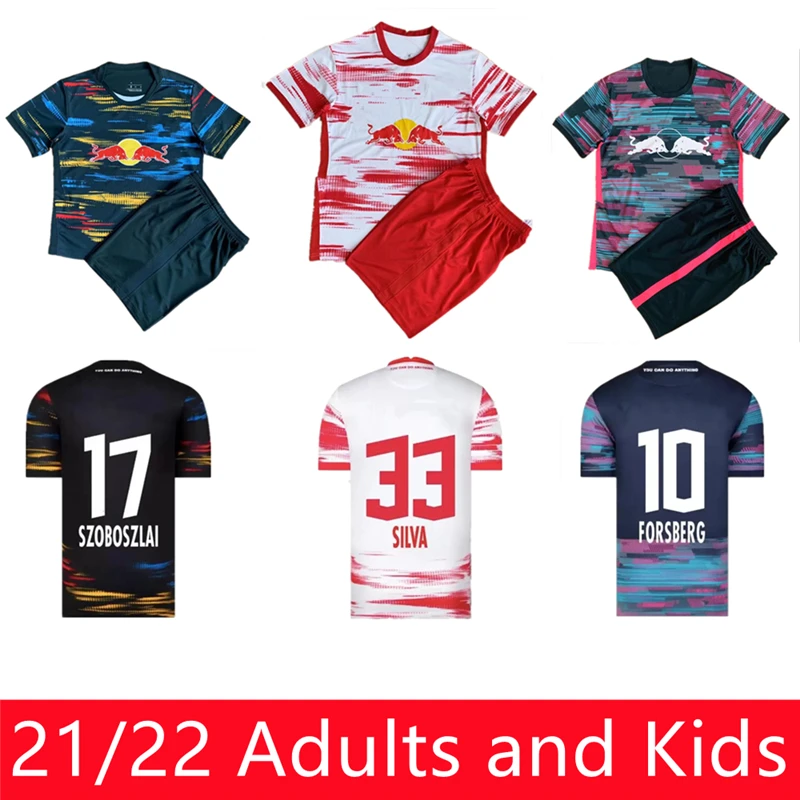 

RBL Leipziges 2021 2022 Home And Away Soccer Jerseys NKUNKU SZOBOSZLAI FOSBERG SILVA Adults And Kids Custom Kit Football Shirts