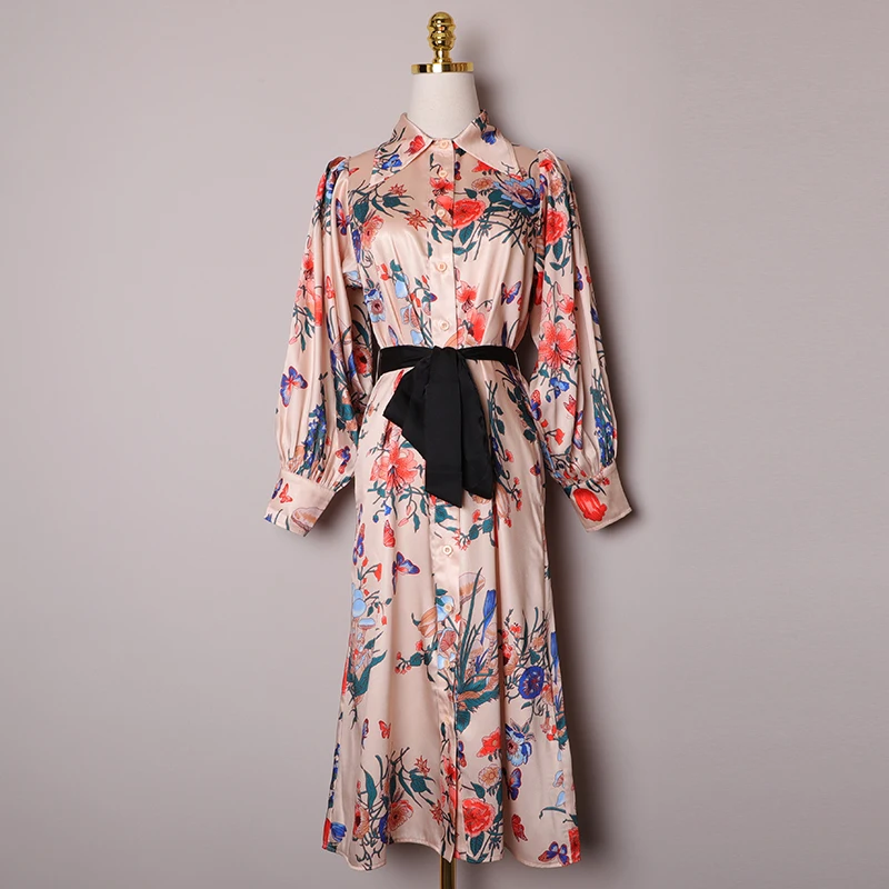 Женское вечернее платье рубашка AELESEEN розовое элегантное модельное с длинным