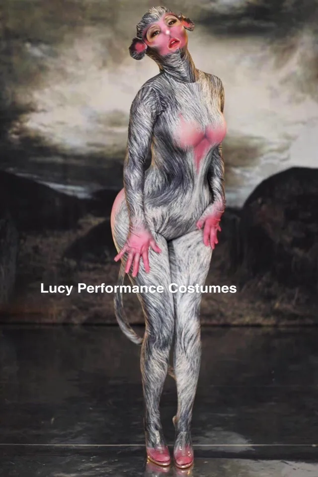 

Chinese Monkey King monkey sexy slim fit European and American Bar 3D printing Jumpsuit stage dress