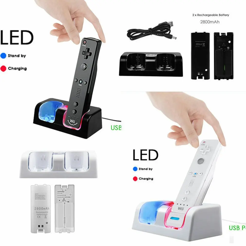 For Nintend WII Remote Controller Charger Charging Dock Station +2 Batteries Game Accessories | Электроника