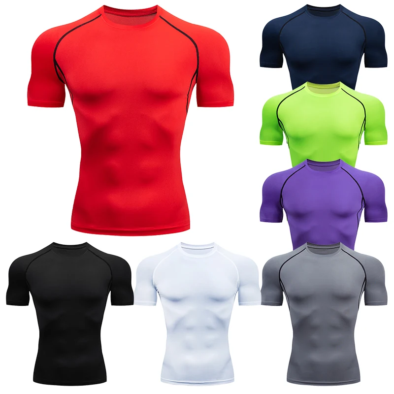 

Мужские беговые компрессионные футболки, быстросохнущая футболка, Джерси для фитнеса, облегающая спортивная одежда, спортивная футболка с ...