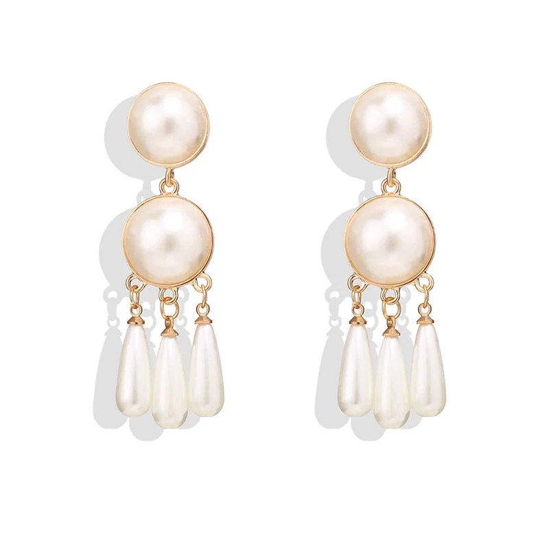 as the picture Trendy Elegant Simulated Pearls Long Dangle Earrings For Women Jewelry Pearls String Statement Drop Earrings Wedding Party Gift - Окраска металла: as the picture