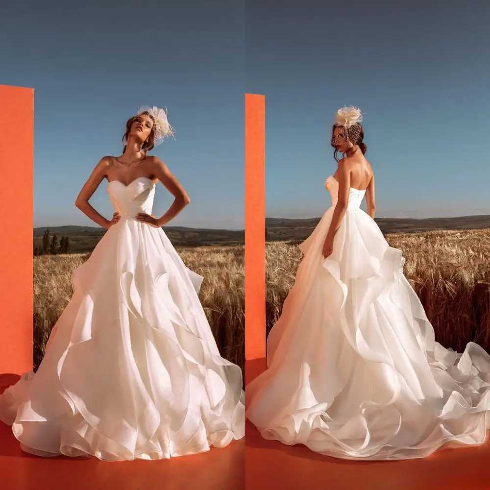 

Beach Wedding Dresses Strapless Ruffle Tulle Boho Bridal Gowns Robes De Mariée Sweet Heart Bohemian Wedding Dress