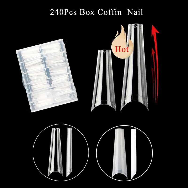 

240Pcs Box XXL Coffin Nail Tips C Curve Straight Half Cover Luxury Gel Press On Long False Nails Acrylic Tool