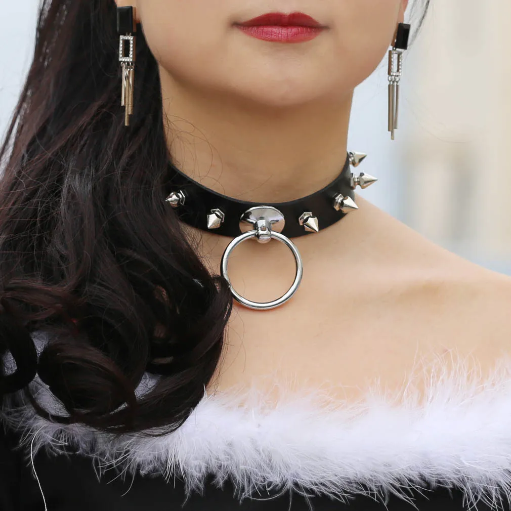 

Hot Sale Ladies Punk Leather Gothic Collar Fashion Leather Sexy Spiked Collar Chain Jewelry Gift