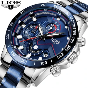 relogio masculino lige hot fashion mens watches top brand luxury wrist watch quartz clock blue watch men waterproof chronograph free global shipping
