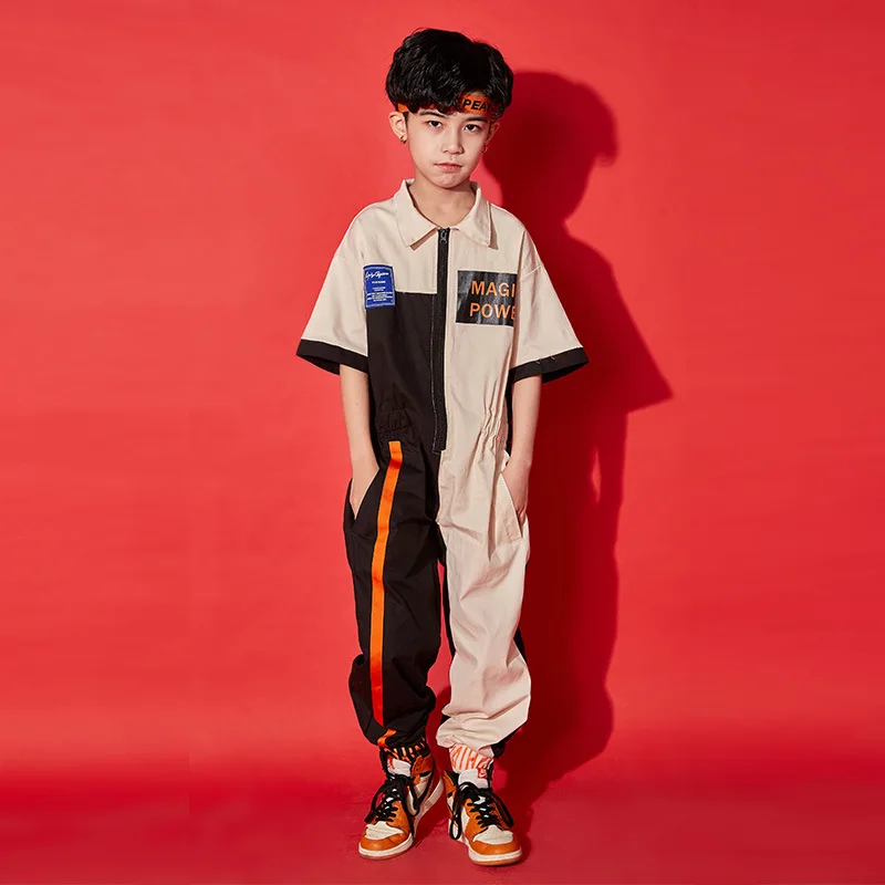 

Children Fashion Khaki Loose Hip Hop Clothing Jumpsuit Overalls Long Pants for Girls Boy Jazz Dance Costume Dancing Clothes Wear