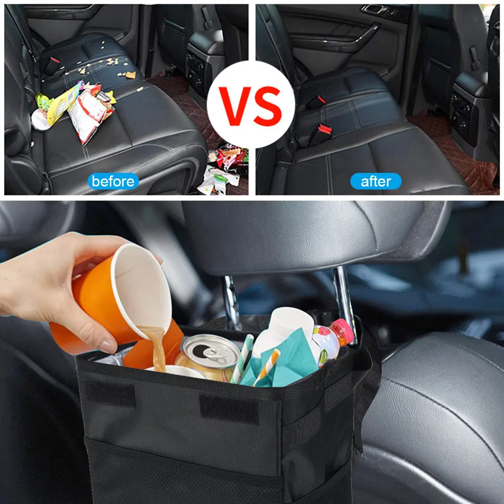 

Car Bin Car Trash Can with Lid and Side Pockets Foldable Waterproof Car Storage Bag Van Accessory Car Boot Organiser Trash Bag