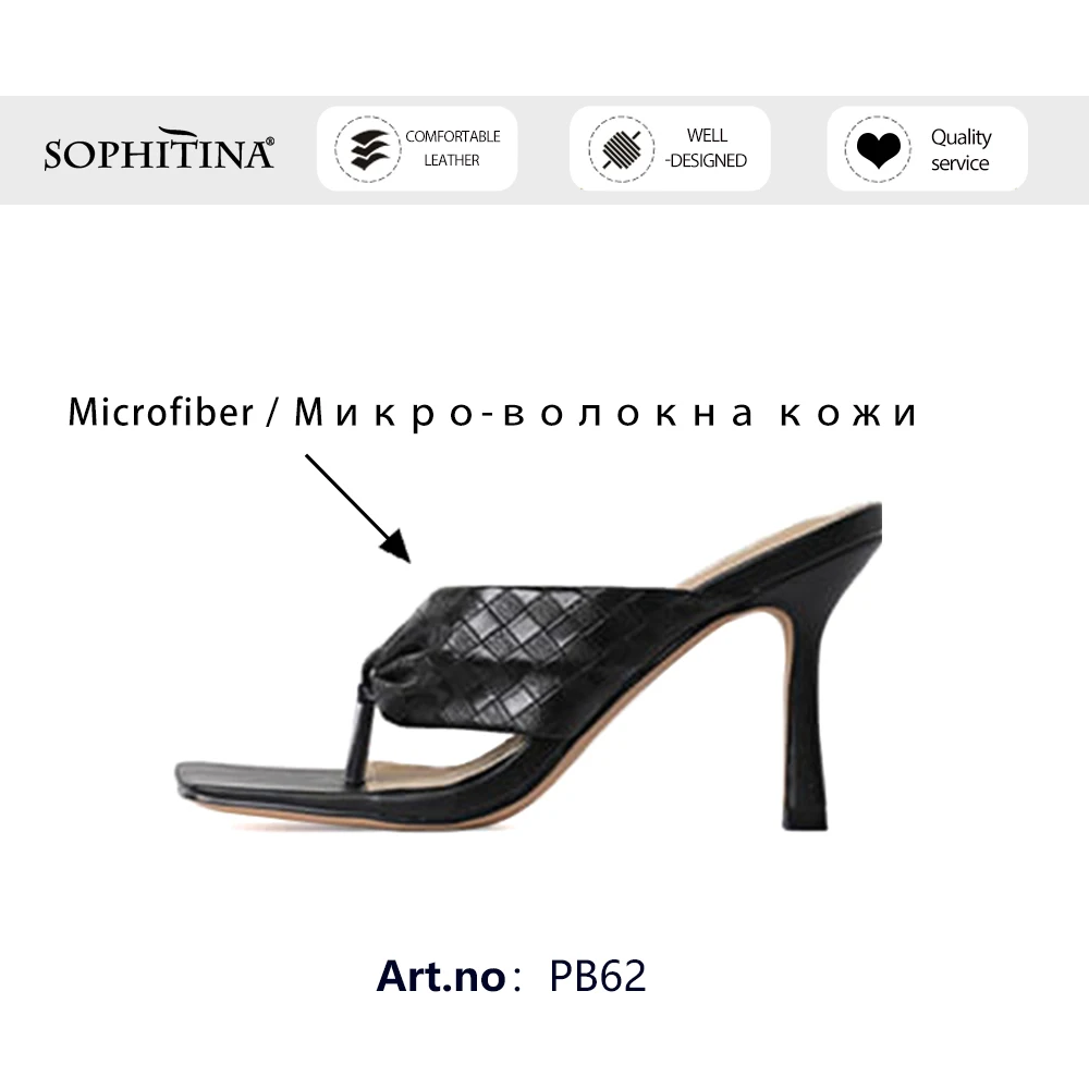 

SOPHITINA Sandals Woman Mules Flip Flops Square Toe Slip On Slippers High Thin Heel Blingbling Lady Mature Style Shoes PB62