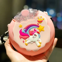 cute unicorn donut water bottle with straw bpa free creative round straw cup portable anti fall plastic water cup girl kids gift