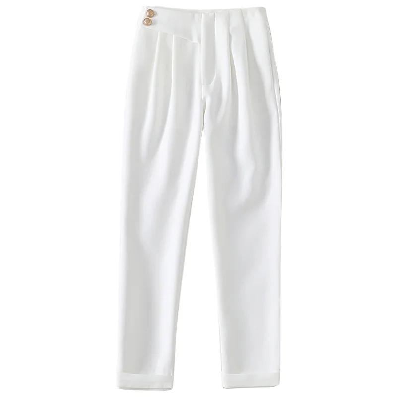 

2021 Spring Women's Clothes New Casual High Waist Slimming Slim-Fit Cigarette Pleated Button Ankle-Length Suit Pants