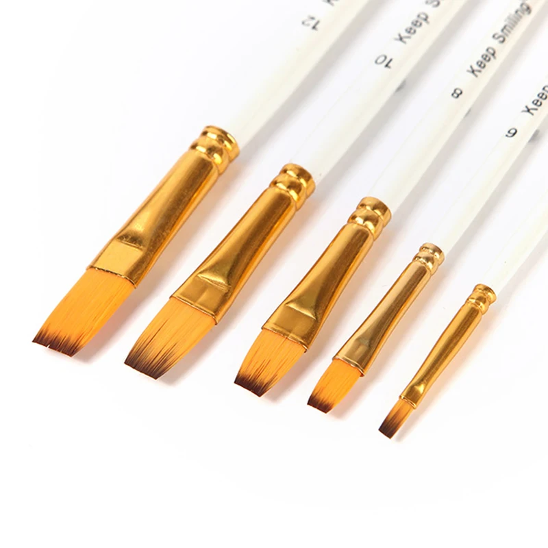 

Профессиональная плоская искусственная блестящая нейлоновая кисть для маникюра, акриловая Акварельная масляная живопись, 5 шт.