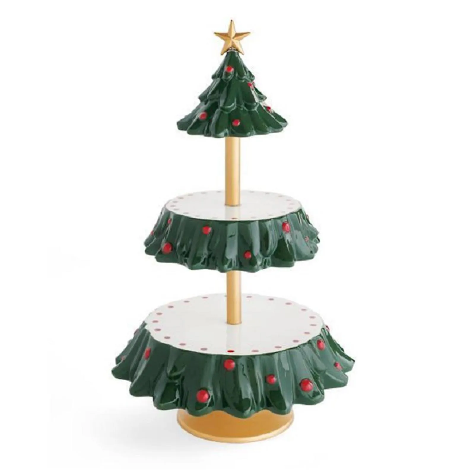 

2-Tier Snack Display Stand Exquisite Christmas Tree Shape Food Cake Pastry Server Stand Xmas Party Home Decoration Supplies