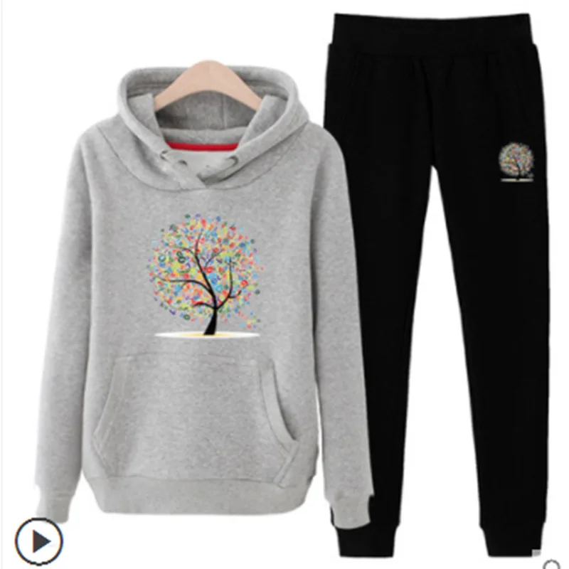 Комплект из 2 предметов, женская одежда, Chandal Mujer 2 Piezas, для бега, Femme, мультяшный принт, толстовка, штаны, спортивные костюмы, женский спортивный костюм