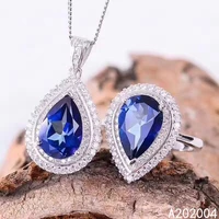 kjjeaxcmy fine jewelry 925 sterling silver inlaid natural gemstone blue topaz female ring pendant set classic support test