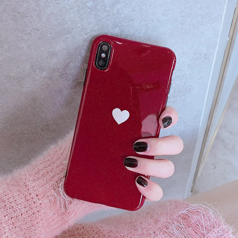 Lovebay винное Красное сердце любовь чехлы для iphone XS Max XR X 6 6S 7 8 Plus блестящий прекрасный мягкий модный чехол для телефона