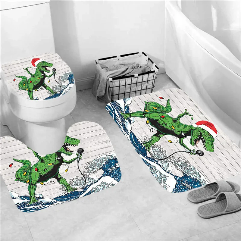 

Быстросохнущий мультяшный морские существа динозавр КИТ Акула нескользящий коврик для ванной из полиэстера крышка для унитаза U-Образный К...