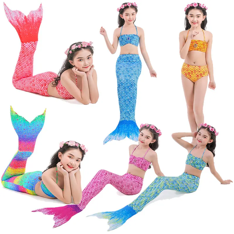 Летний костюм для купания Русалочка девочек маленьких Праздничная одежда Одежда на пляж костюмы комплекты
