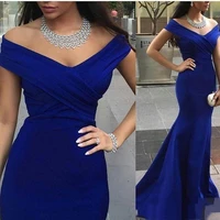 satin off the shoulder prom dresses royal blue mermaid evening gowns elegant dresses for women