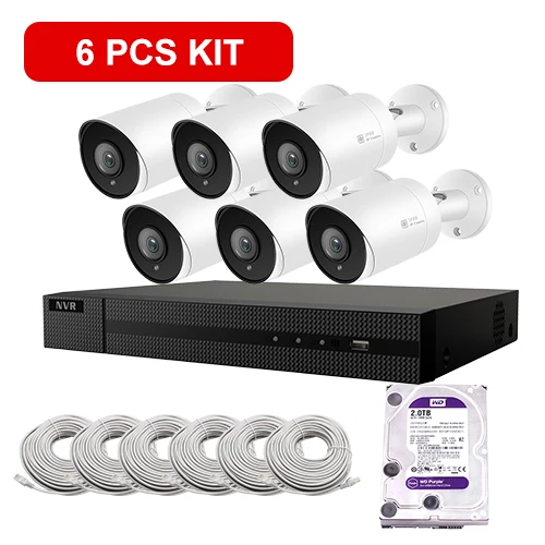 6 PCS KIT H.265 POE IP CCTV безопасности Системы 8CH 4 к NVR набор на открытом воздухе 4/6/8 шт. 5MP пуля PoE IP Камера ИК P2P комплект видеонаблюдения 2 ТБ HDD - Color: 6 PCS KIT