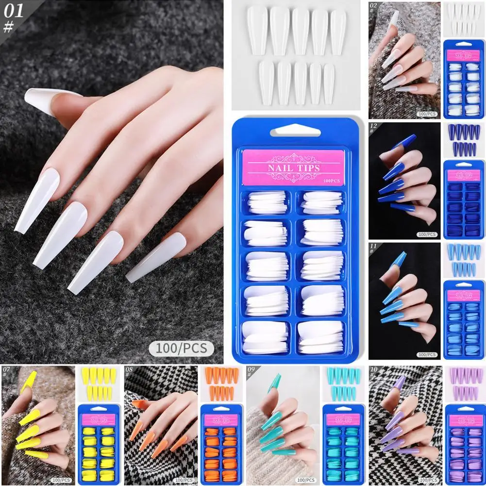 

HOT SALES!!! 100 Pcs/Box Nail Tips Long Shape Full Paste ABS Portable False Nails for Girl