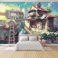 custom wall cloth cartoon building house poster photo mural wallpaper living room children bedroom wall decoration 3d fresco